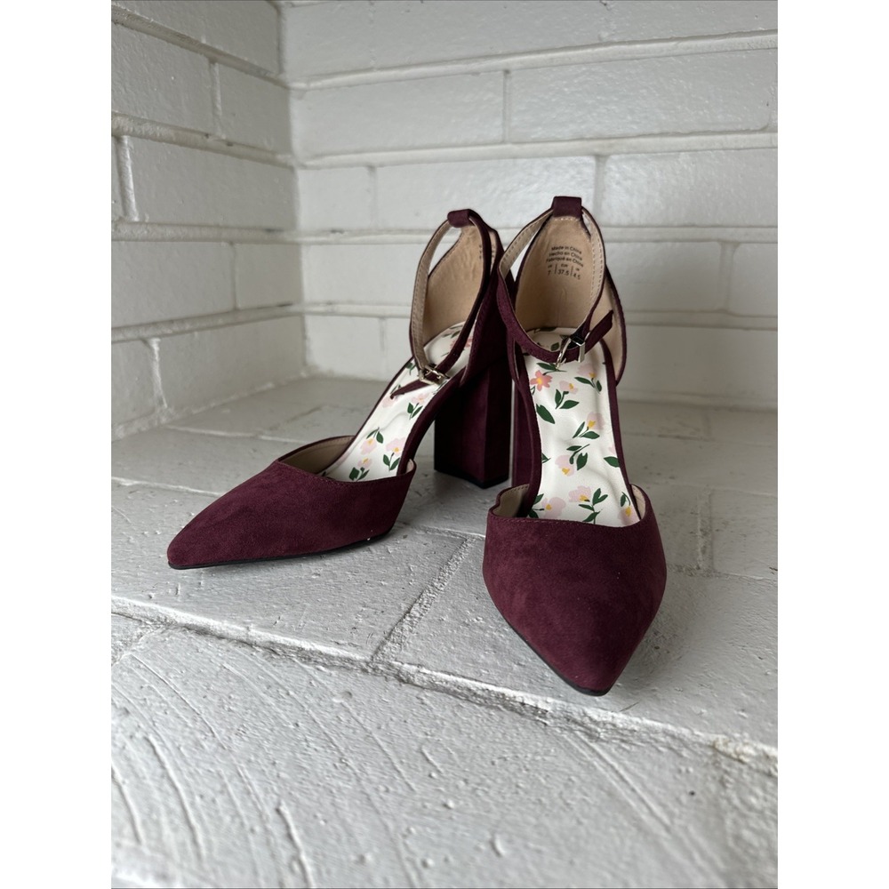 Draper James Size 7 Chunky Block High Heel & Ankle Strap Dark Red Shoes Coquette